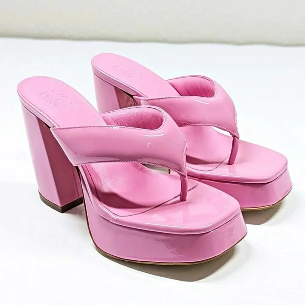 Gia Borghini Women's Gia 17 Pink Patent Platform Sandals Size 39 IT (MSRP $475)